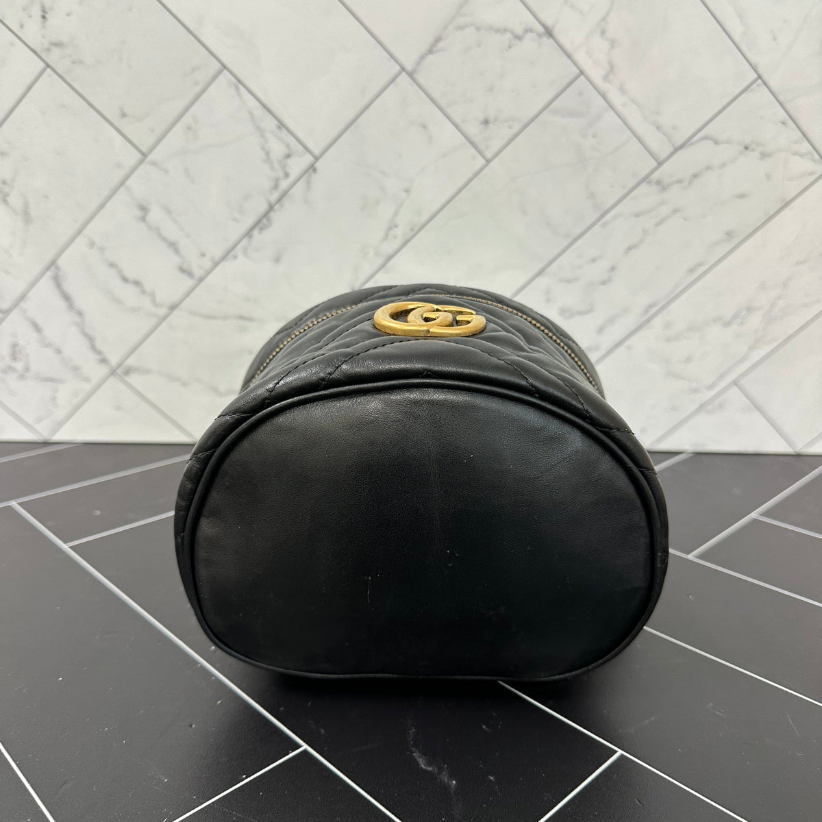 Gucci GG Marmont Black Leather Chevron Mini Backpack