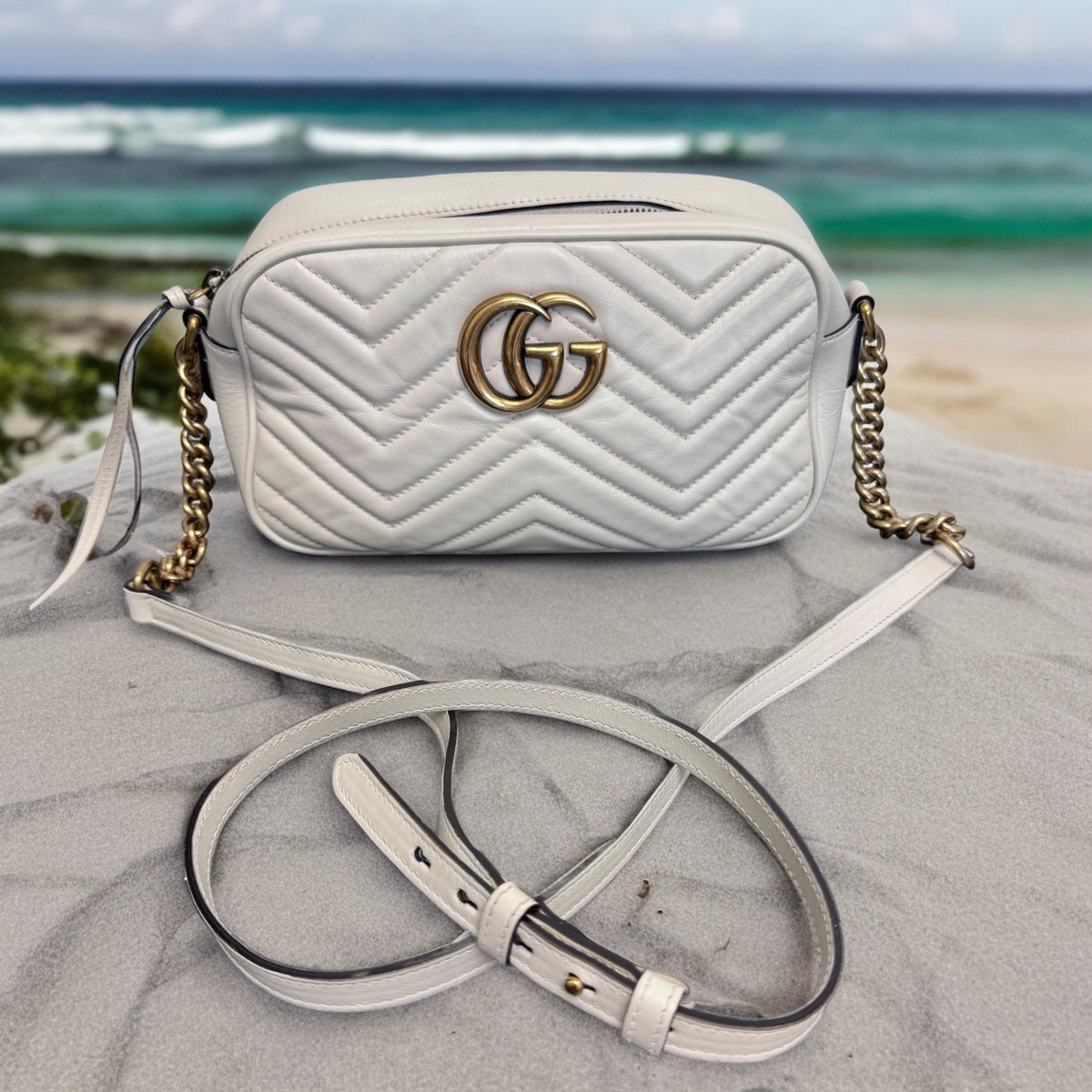 Gucci White Marmont Crossbody