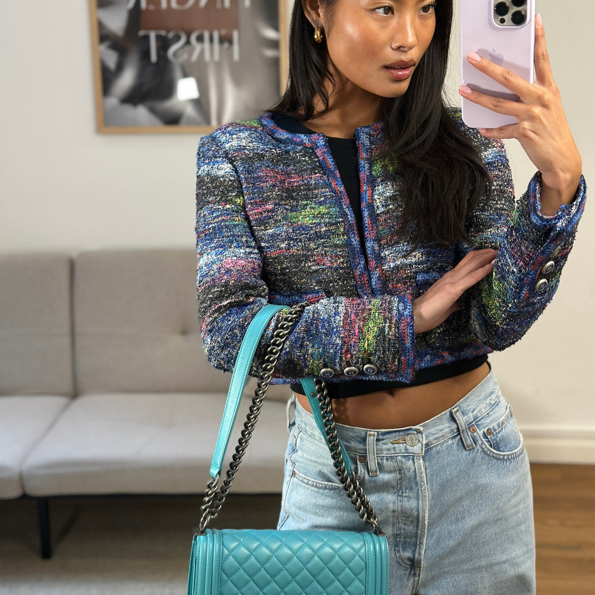 *FIRE PRICE* Chanel Teal Medium Boy Bag in Lambskin Leather with Ruthenium Hardware