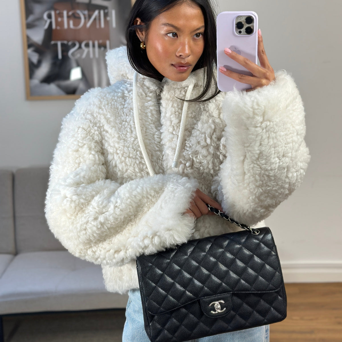 Chanel Black Jumbo Classic Double Flap Bag in Caviar Leather with Silver Hardware