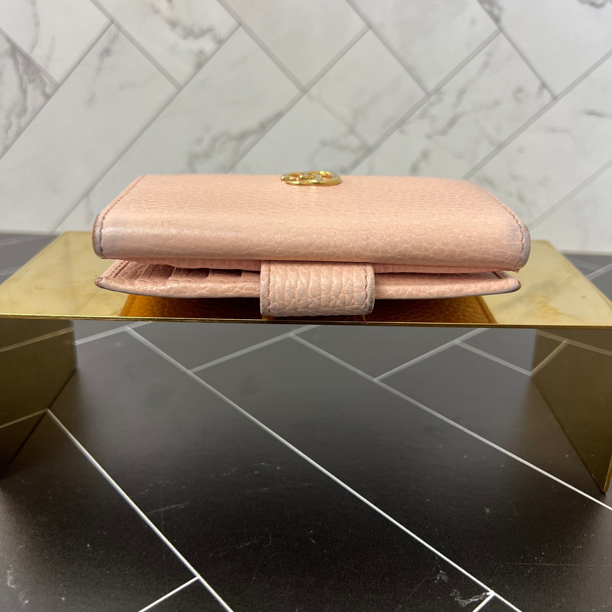 Gucci Pink GG Marmont Leather Compact Wallet