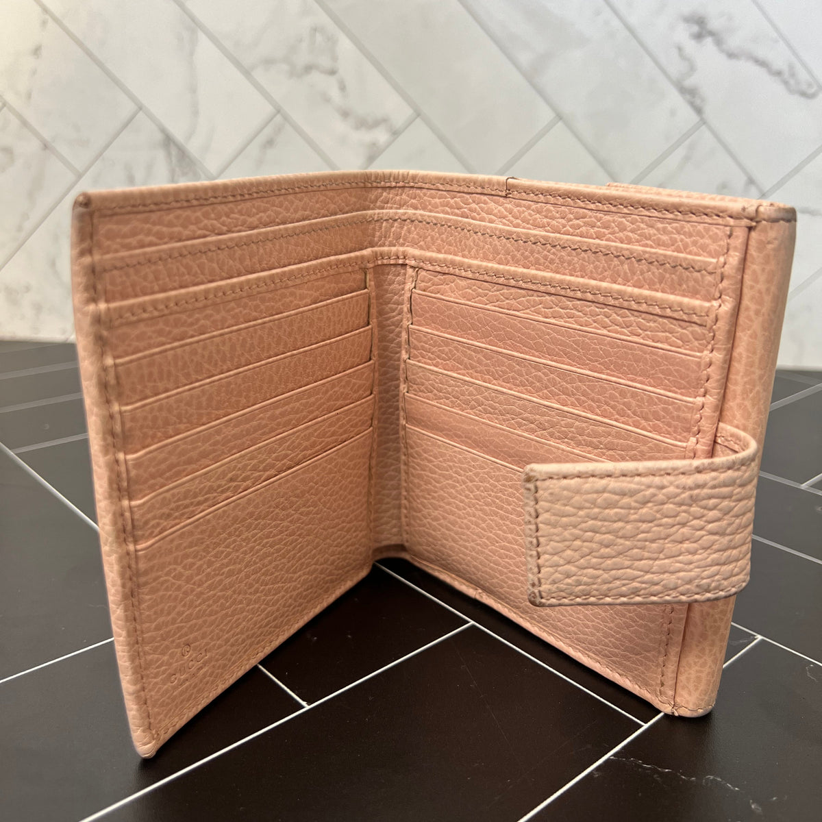 Gucci Pink GG Marmont Leather Compact Wallet