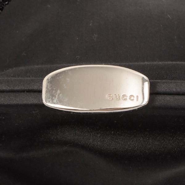 Gucci Satin Beads Logo Kiss-Lock Clasp Hand Bag Black