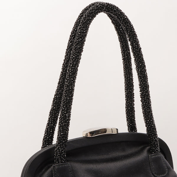 Gucci Satin Beads Logo Kiss-Lock Clasp Hand Bag Black