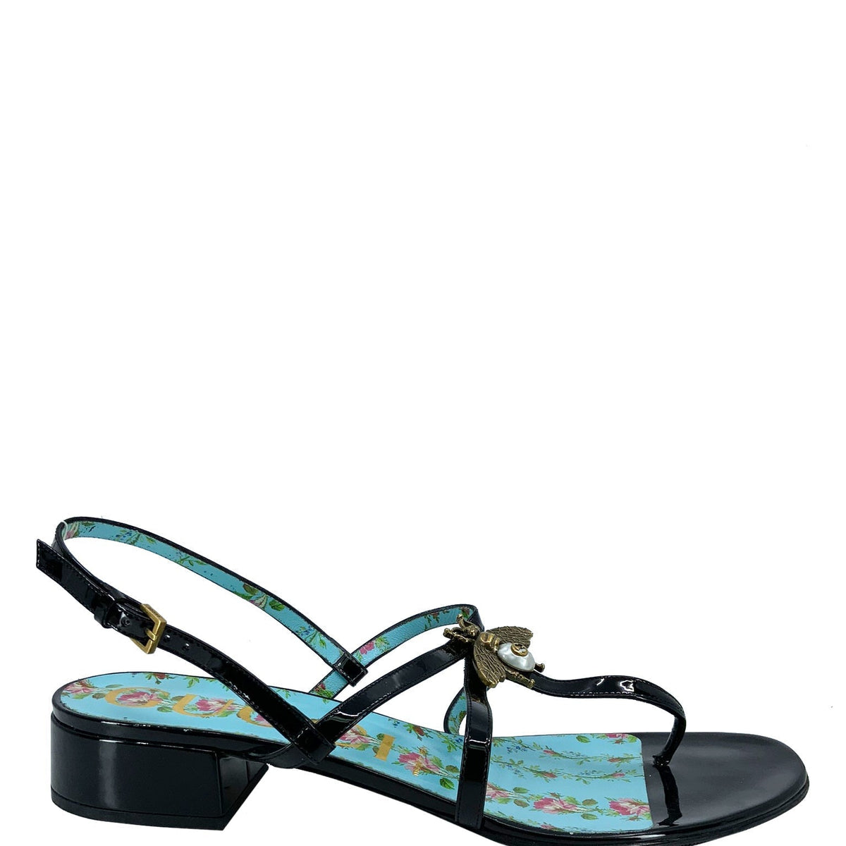 GUCCI Patent Calfskin Bee Thong Sandals Size 10