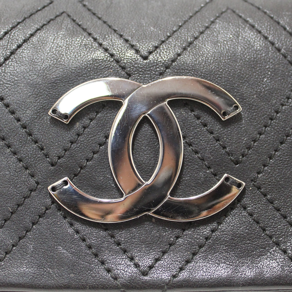 Chanel Black Diamond Stitch Accordion Flap Shoulder Bag
