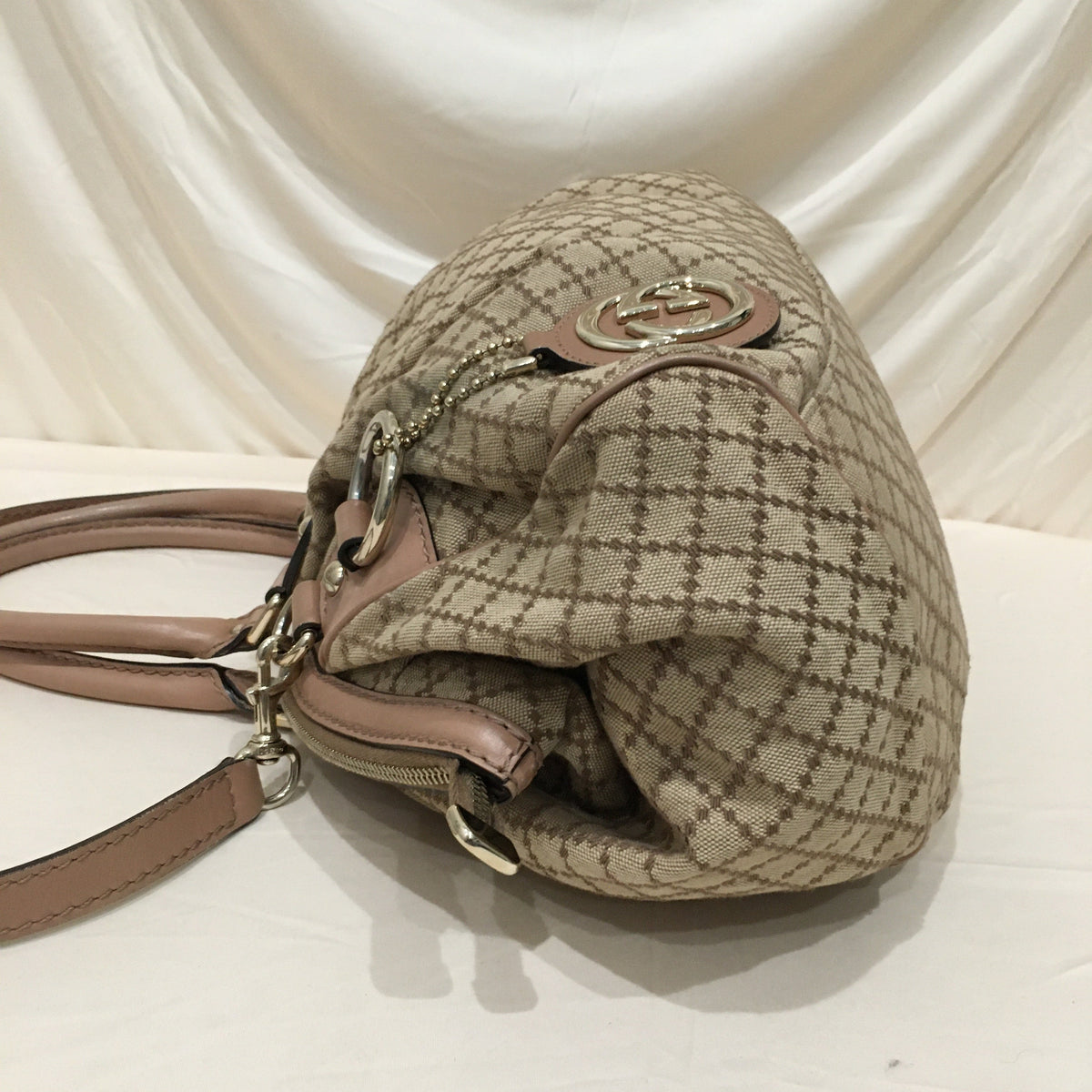 Gucci Brown Pink Canvas Sukey 2-ways Shoulder Bag Sku# 71207