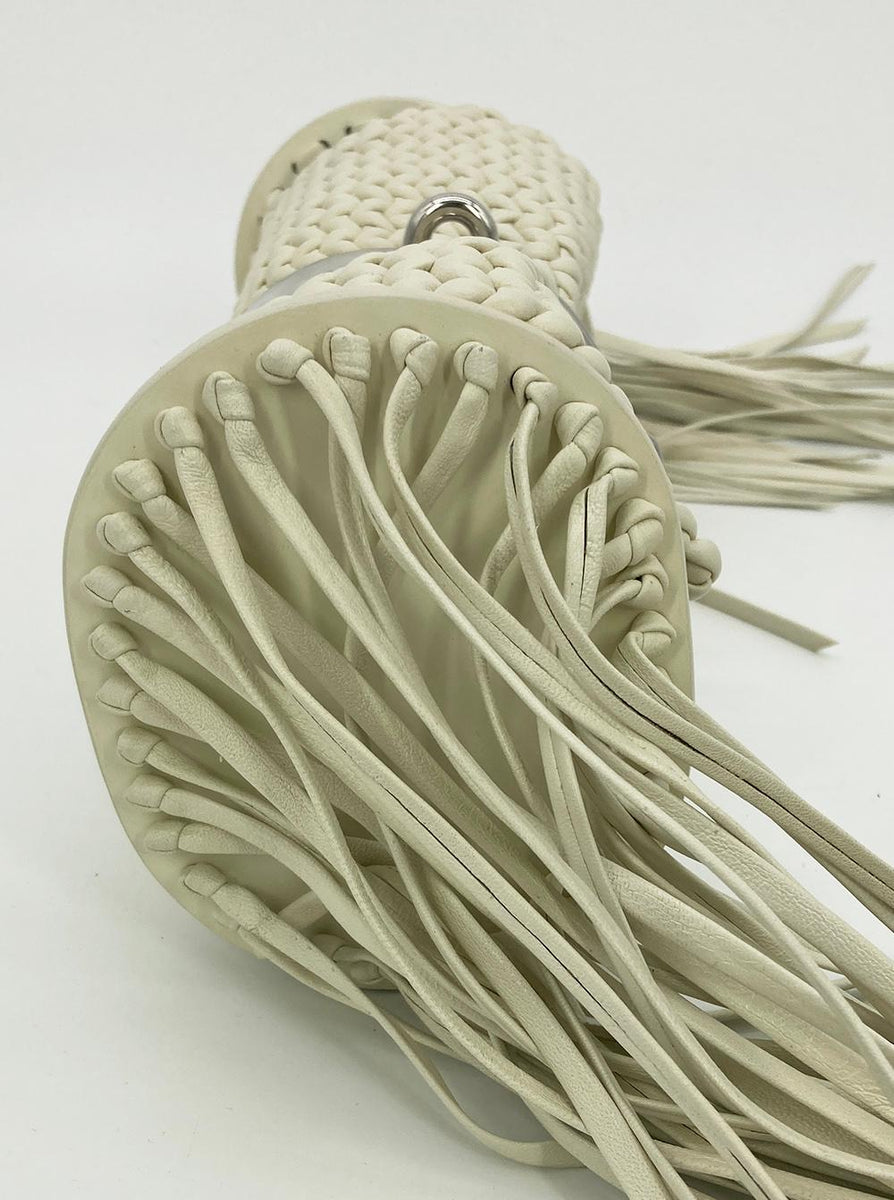 balenciaga White Leather Tresse Fringe Clutch