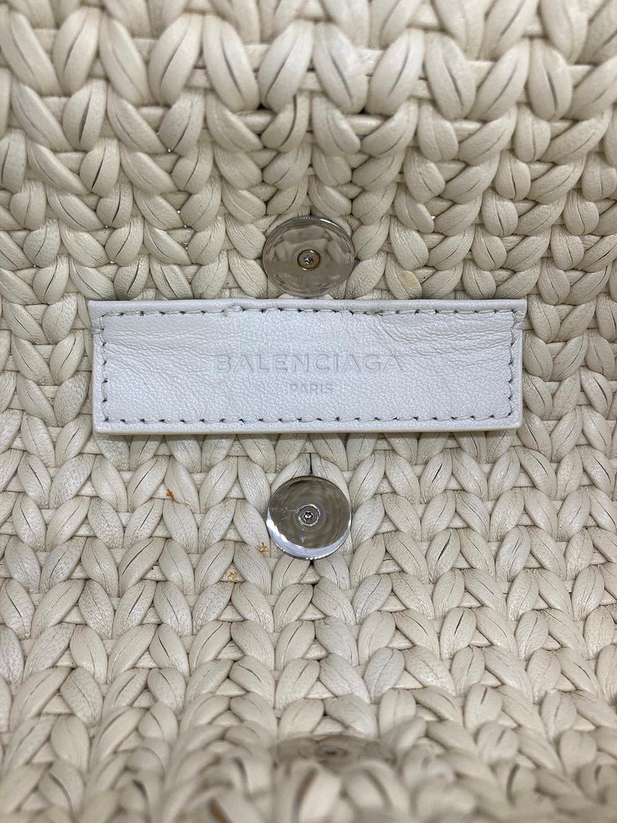 balenciaga White Leather Tresse Fringe Clutch