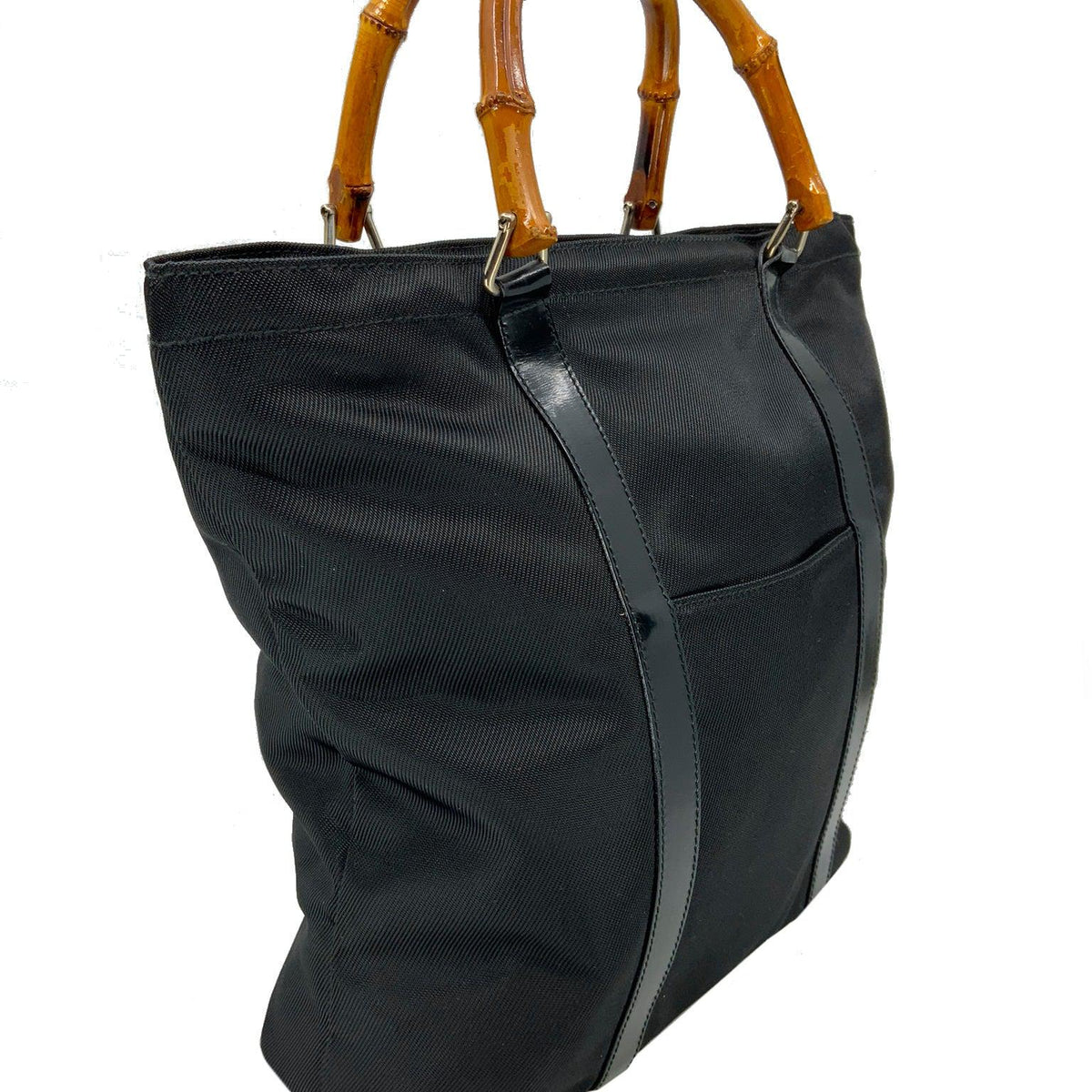 GUCCI Vintage Nylon Bamboo Top Handle Tote Bag