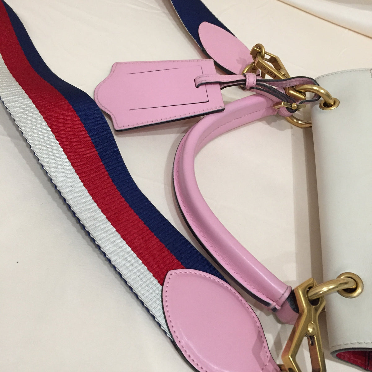 Gucci Tricolor Queens Margaret Bee 2-Ways Top Handle Bag Sku# 71945