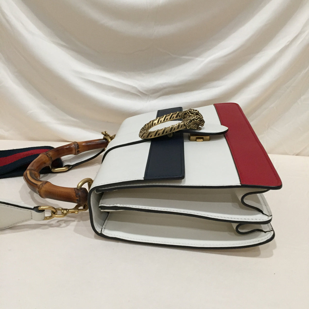 Gucci White Navy Red Calfskin Bamboo Dionysus Shoulder Bag Sku# 71927