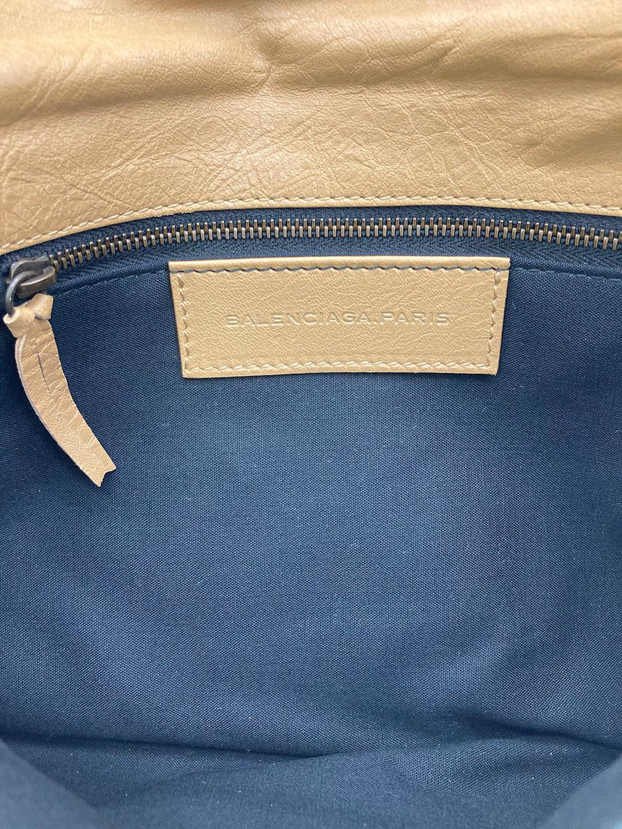 balenciaga Tan Leather City Envelope Clutch with Mirror