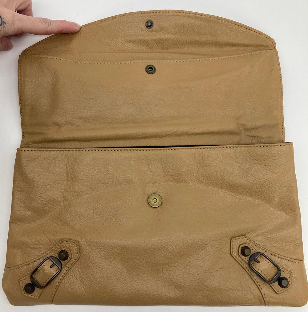 balenciaga Tan Leather City Envelope Clutch with Mirror