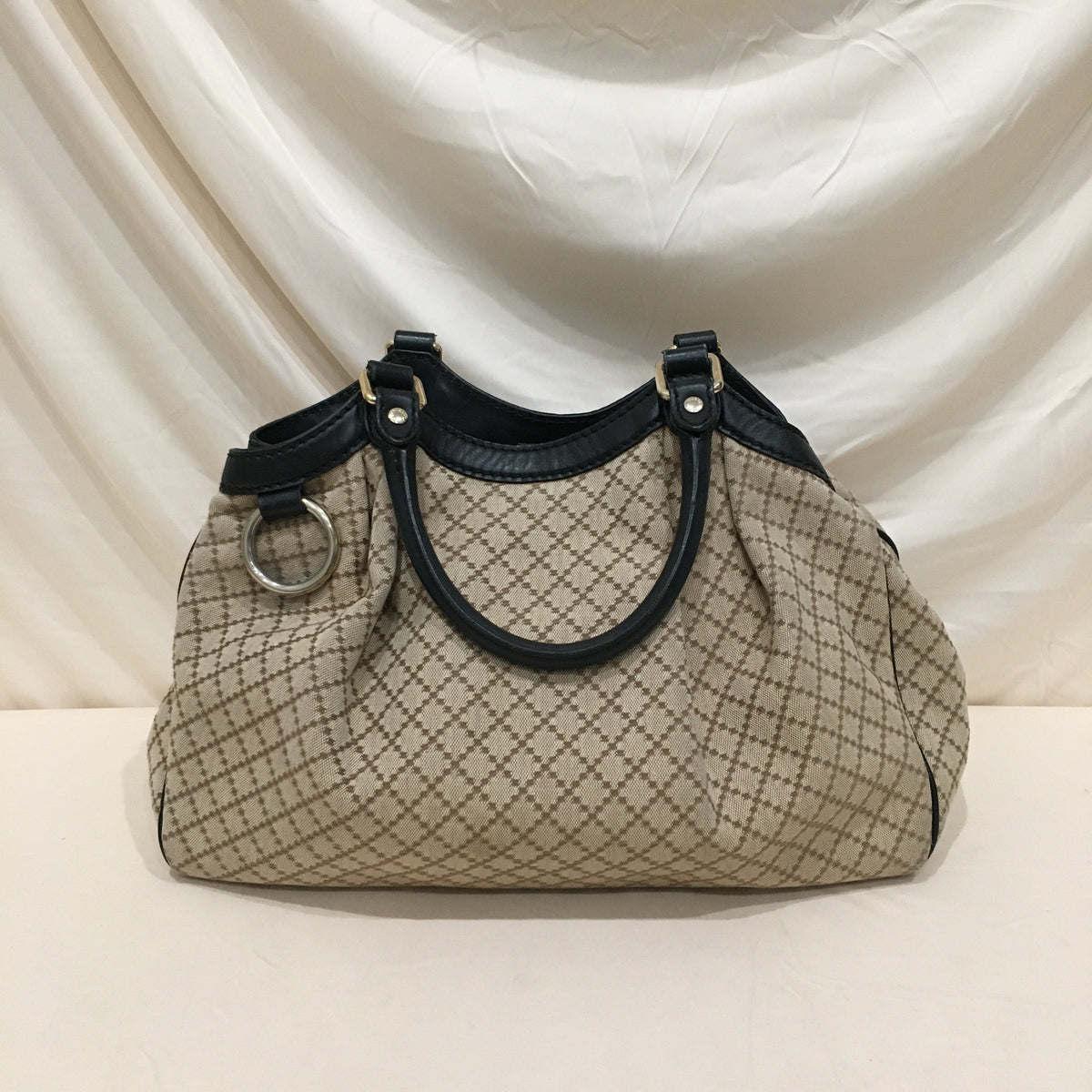 Gucci Beige Black Canvas Medium Diamante Sukey Tote Sku# 71192L