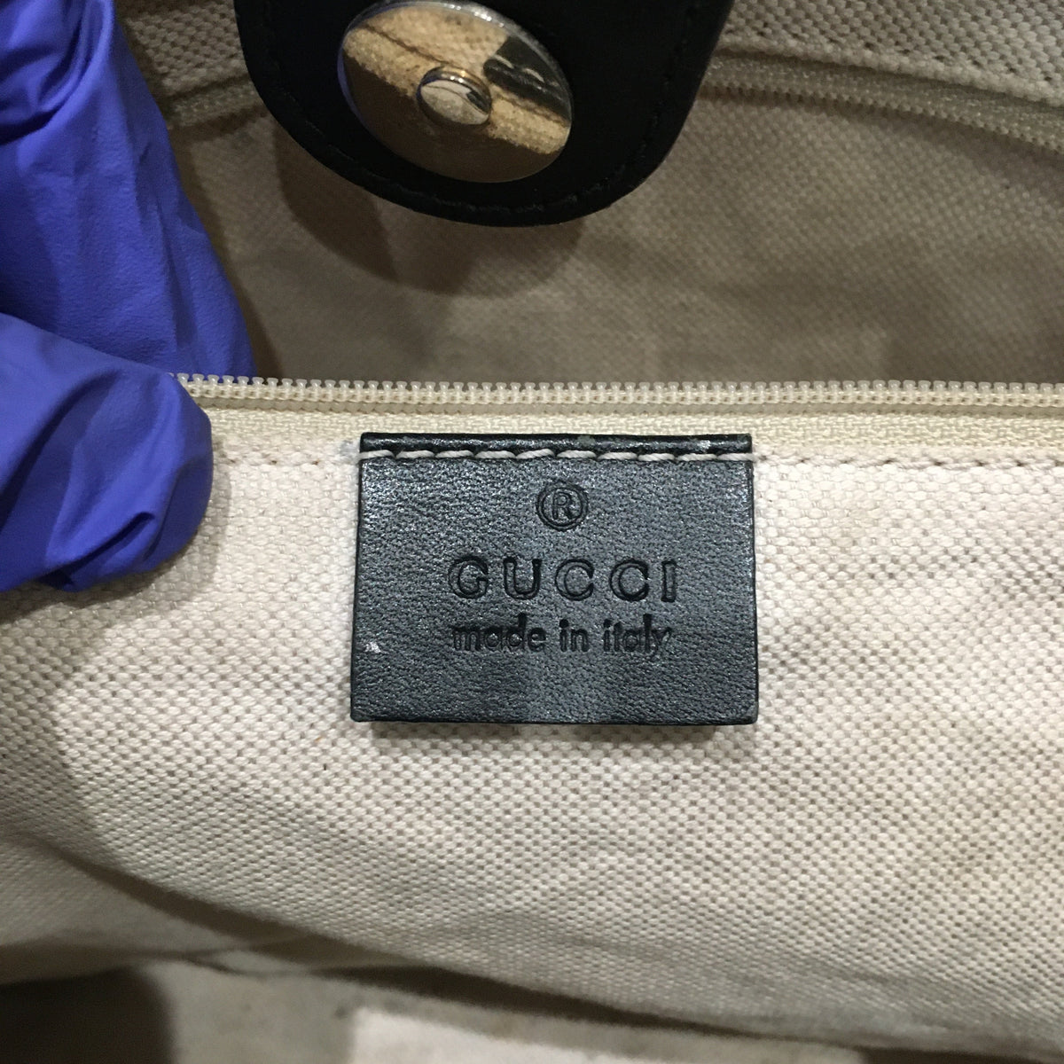 Gucci Beige Black Canvas Medium Diamante Sukey Tote Sku# 71192L