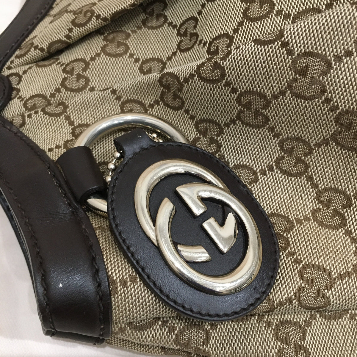 Gucci Brown GG Cavas Large Sukey Tote Sku# 71203