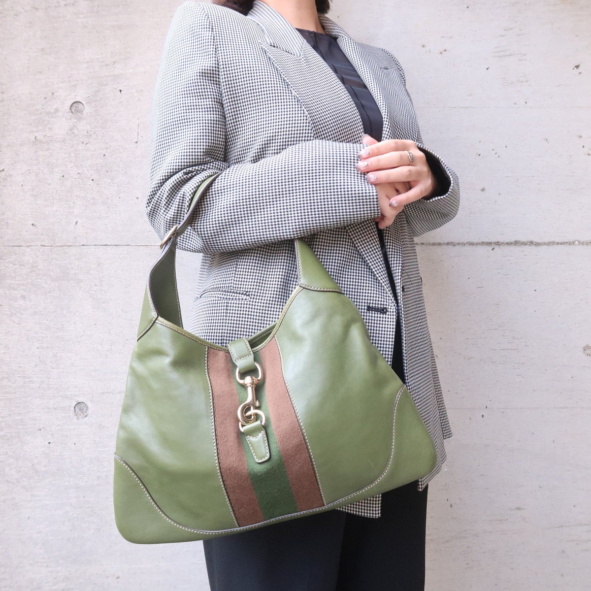 GUCCI Sherry Leather Shoulder Bag Hand Bag Green 153029