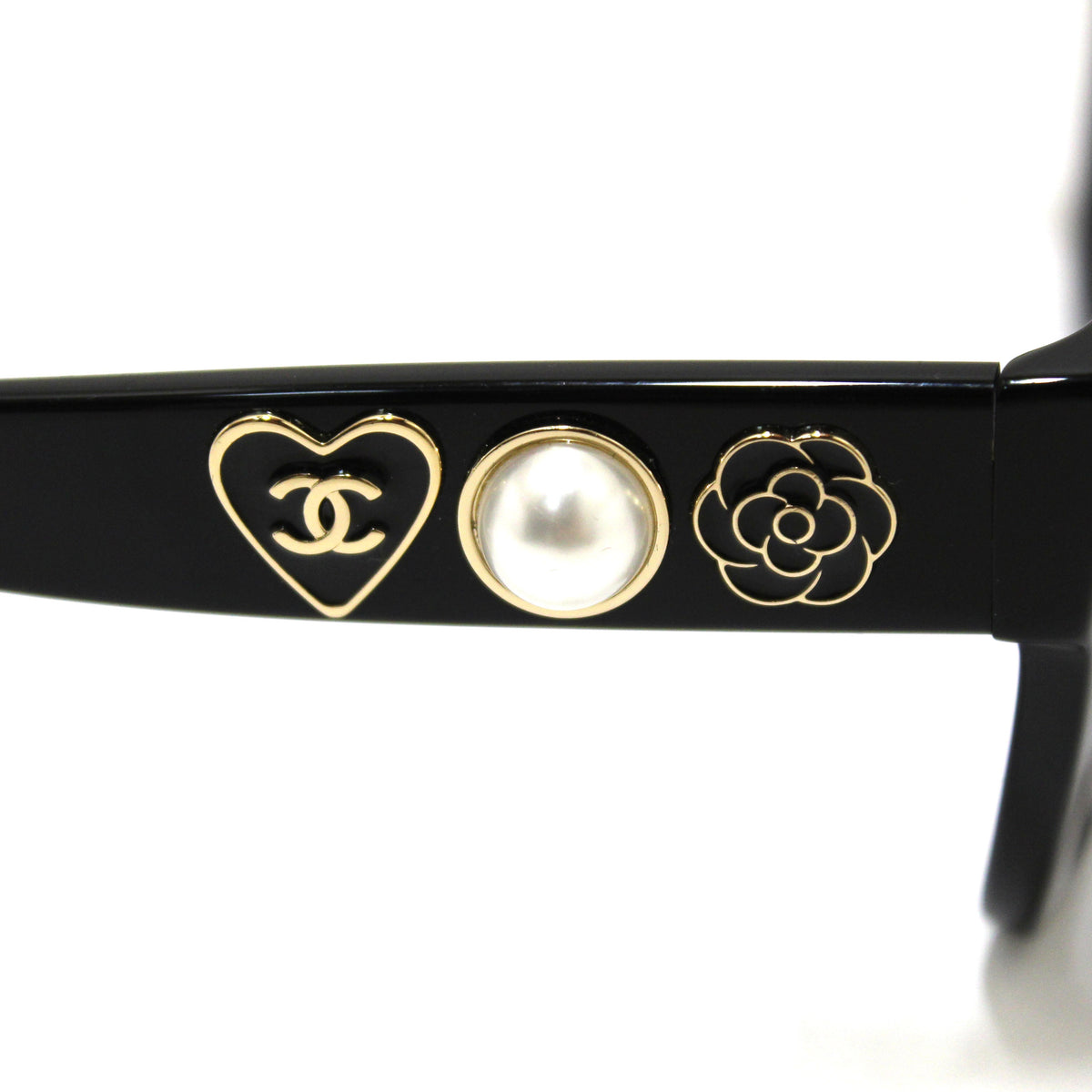 Top Quality Chanel Black Polarized Charms Pearl Square Sunglasses 5479A