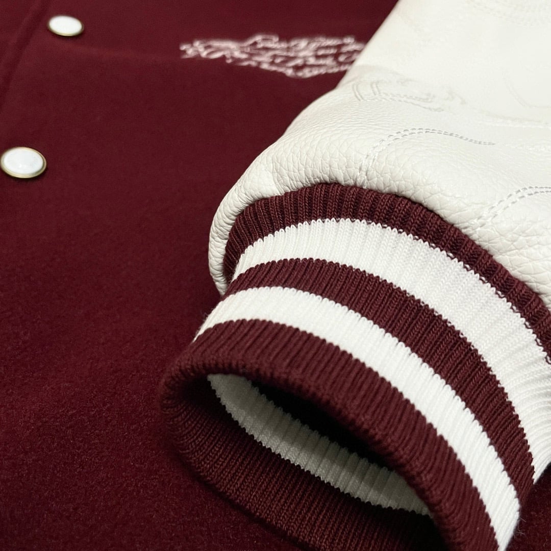 LV EMBROIDERED CALFSKIN VARSITY JACKET BORDEAUX 1AGJCC