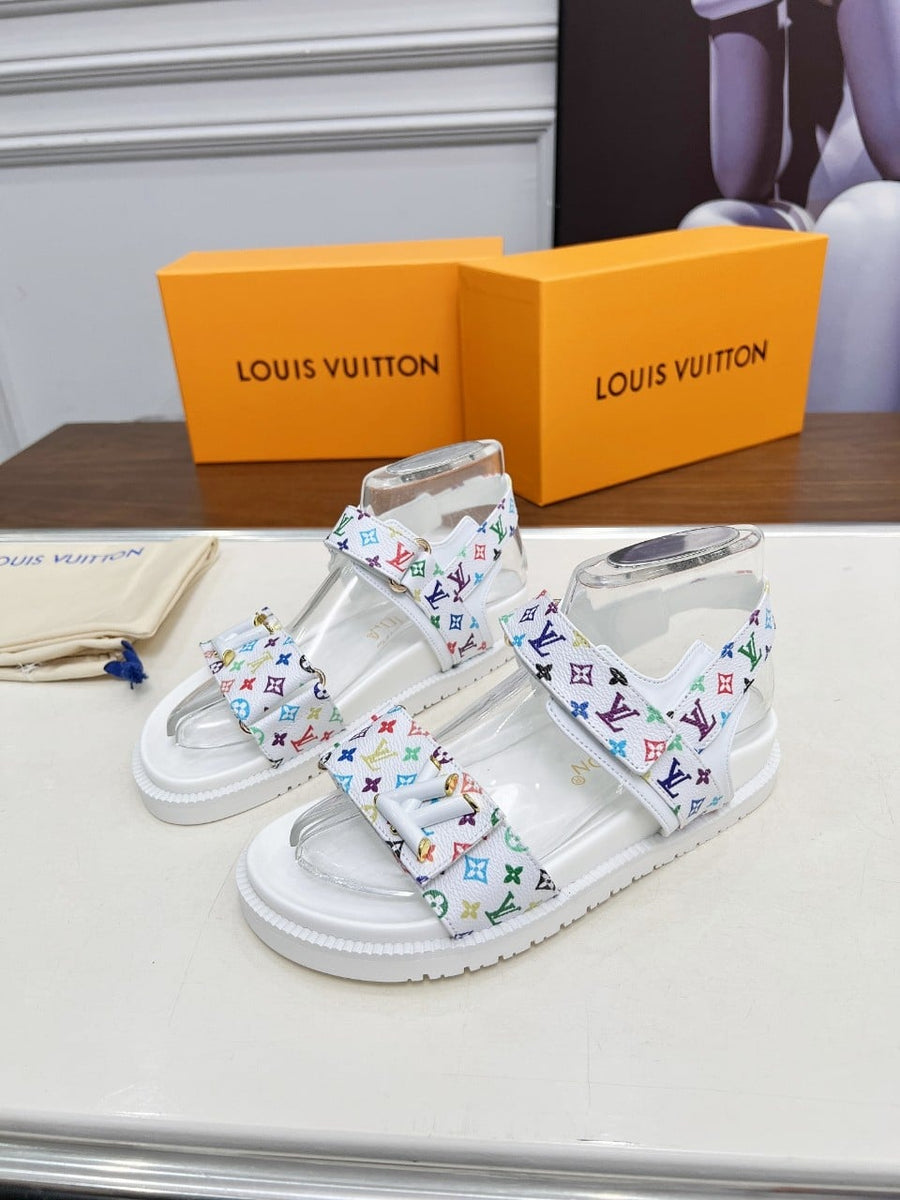 LV X MURAKAMI LV SUNSET FLAT COMFORT SANDAL WHITE 1AGXEQ