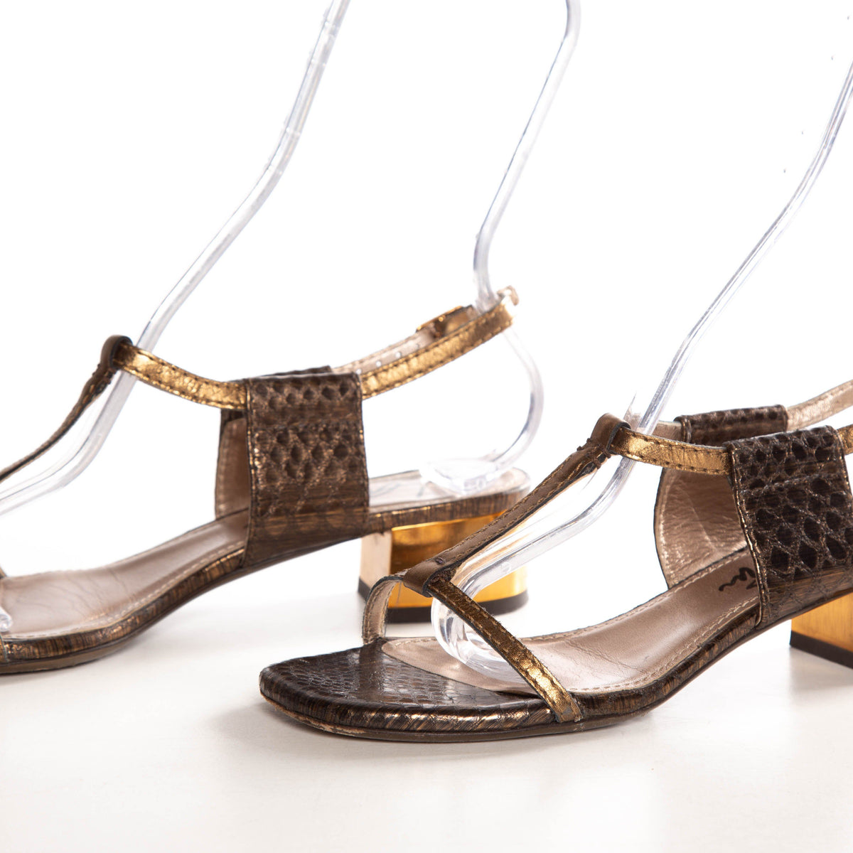 Lanvin Bronze Python Skin Ankle Strap Sandals SZ 35