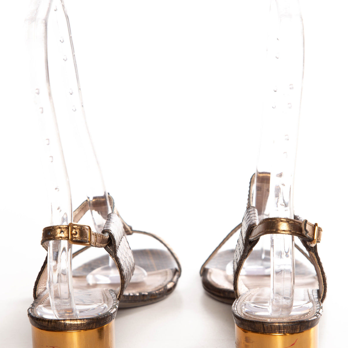 Lanvin Bronze Python Skin Ankle Strap Sandals SZ 35