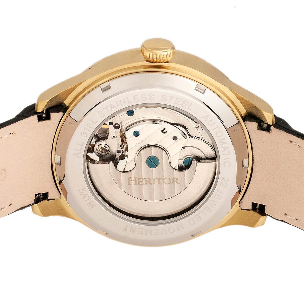 Heritor Automatic Gregory Semi-Skeleton Leather-Band Watch - Gold/Black