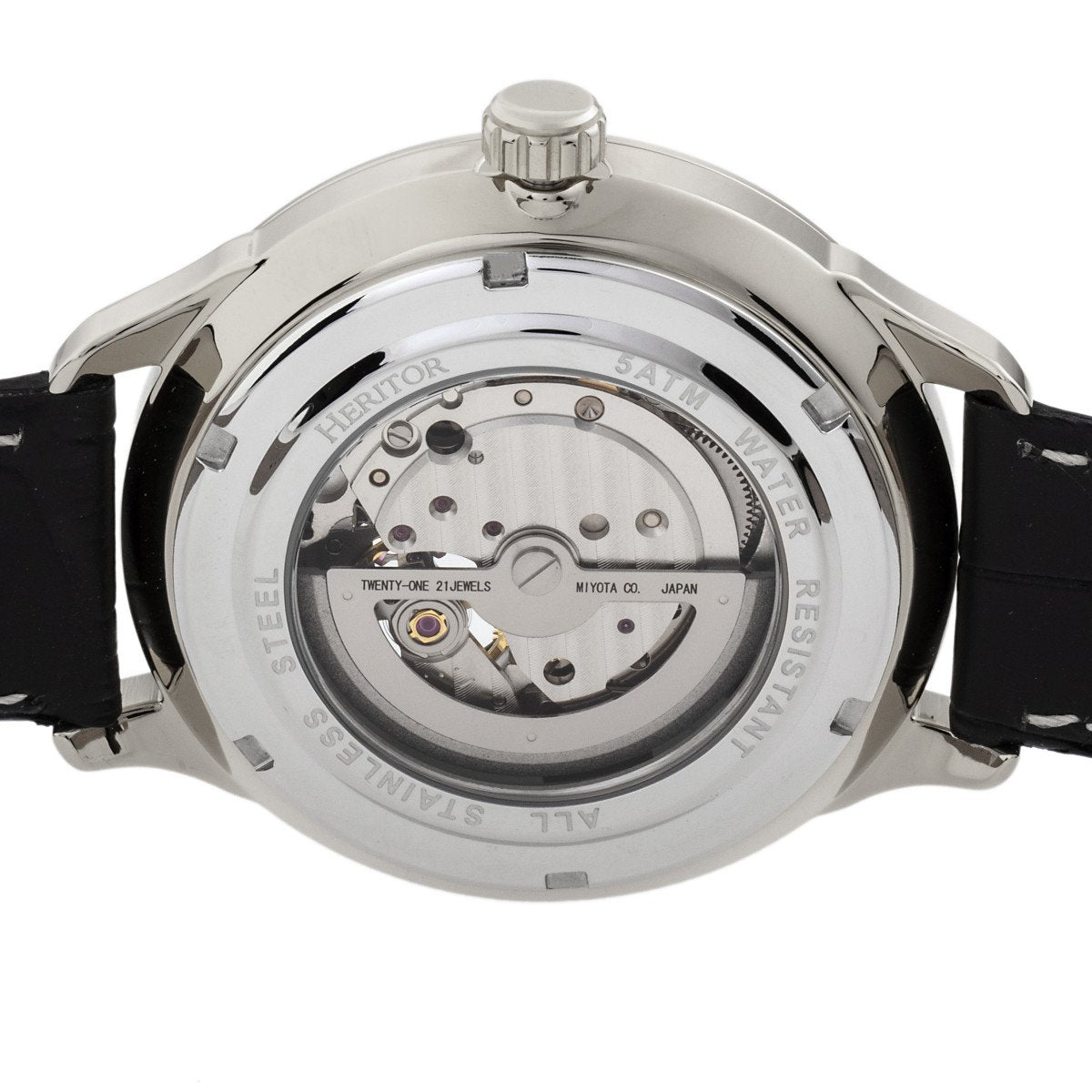 Heritor Automatic Harding Semi-Skeleton Leather-Band Watch