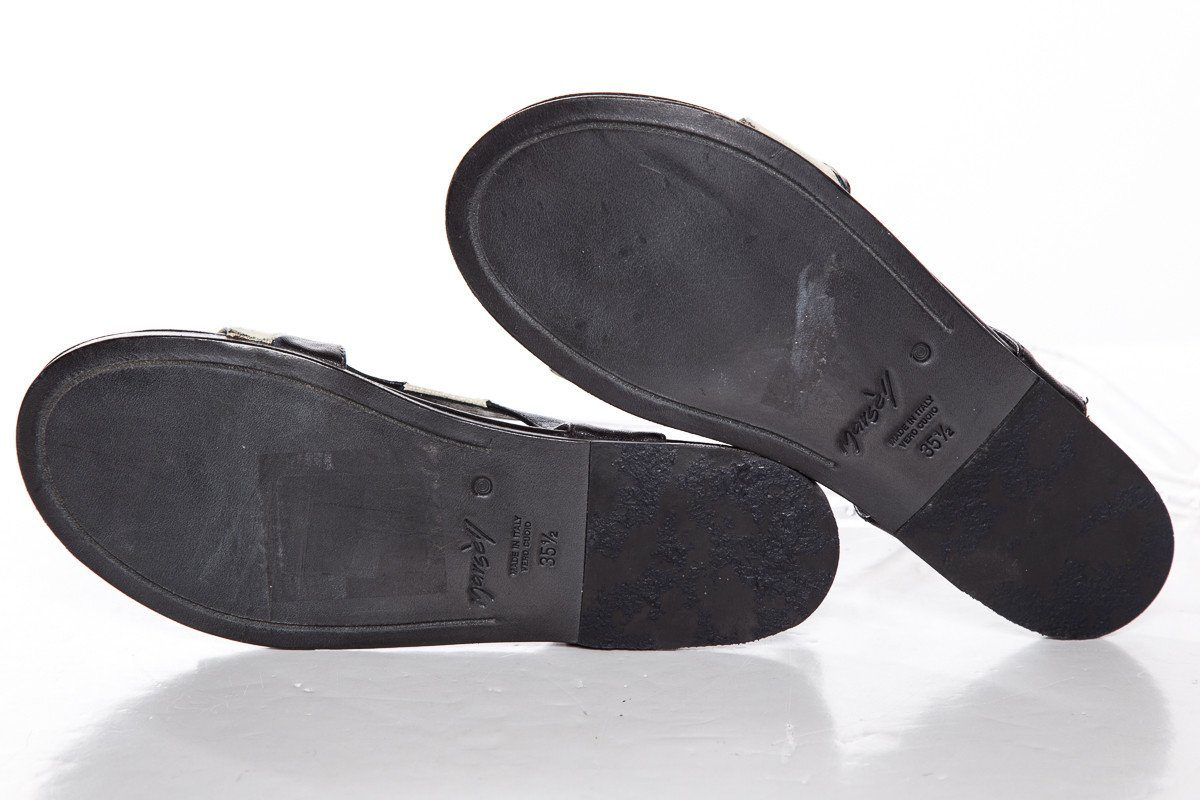 Marsell Black & Ivory Striped Leather Flat Sandals SZ 35.5