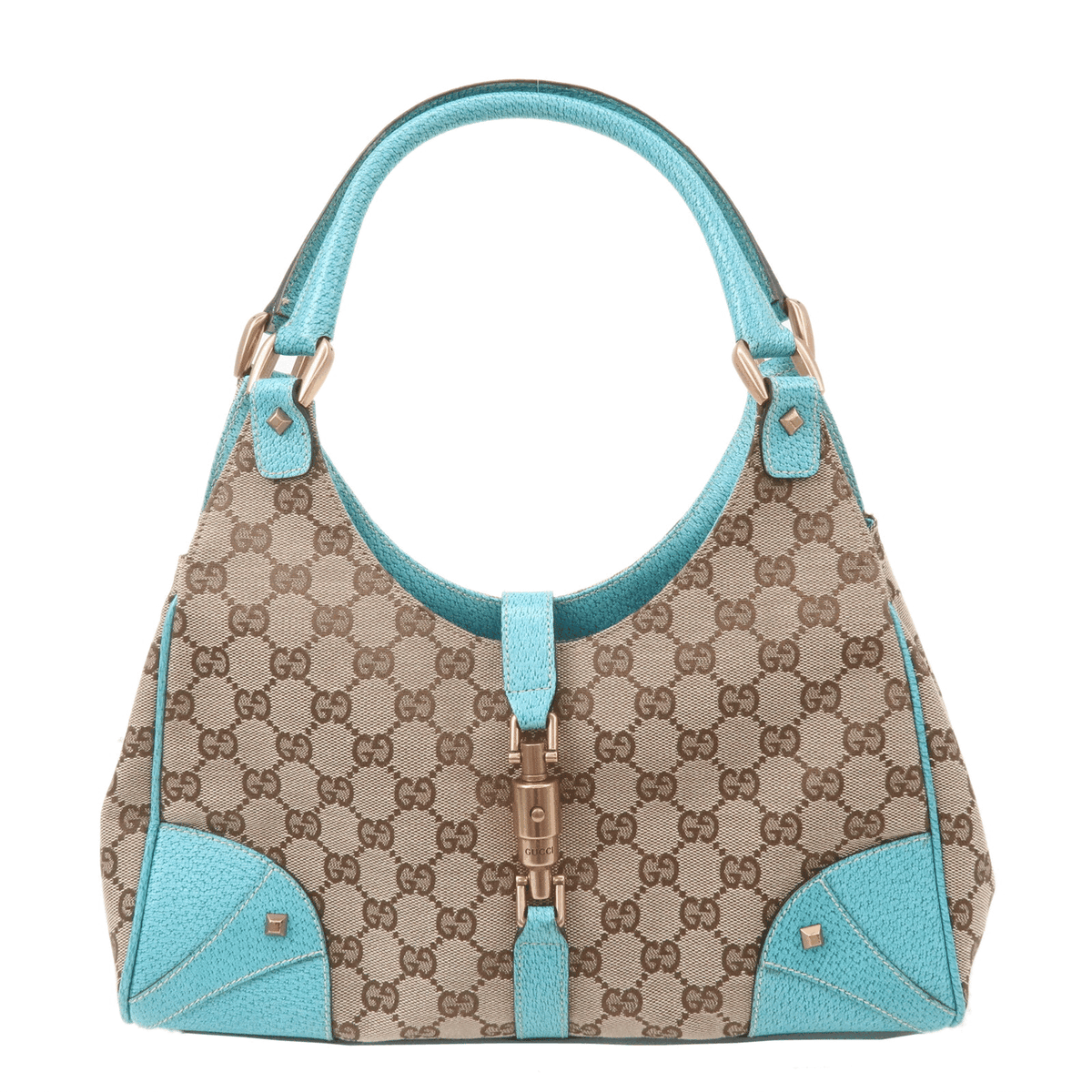 GUCCI New Jackie GG Canvas Leather Shoulder Bag Beige Blue 124407