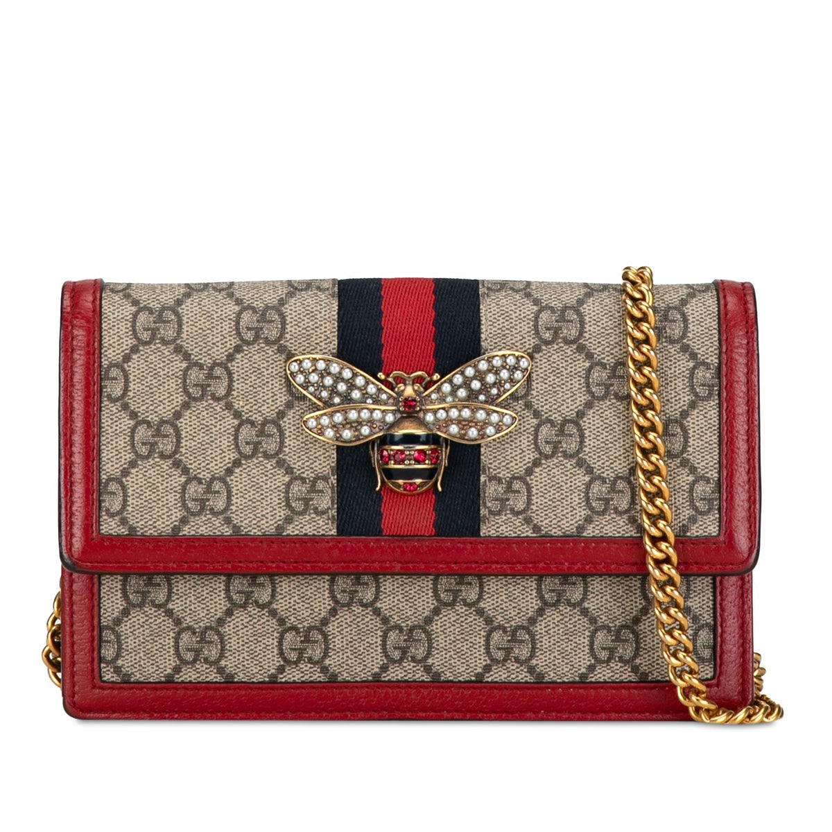 GUCCI GG Supreme Queen Margaret Wallet on Chain Crossbody Bag
