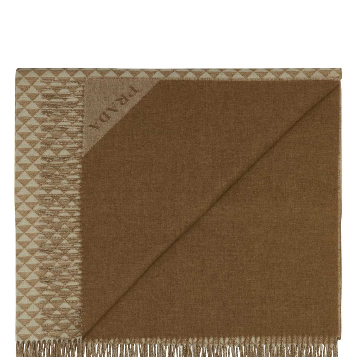 PRADA Embroidered Wool Blend Symbol Double Blanket