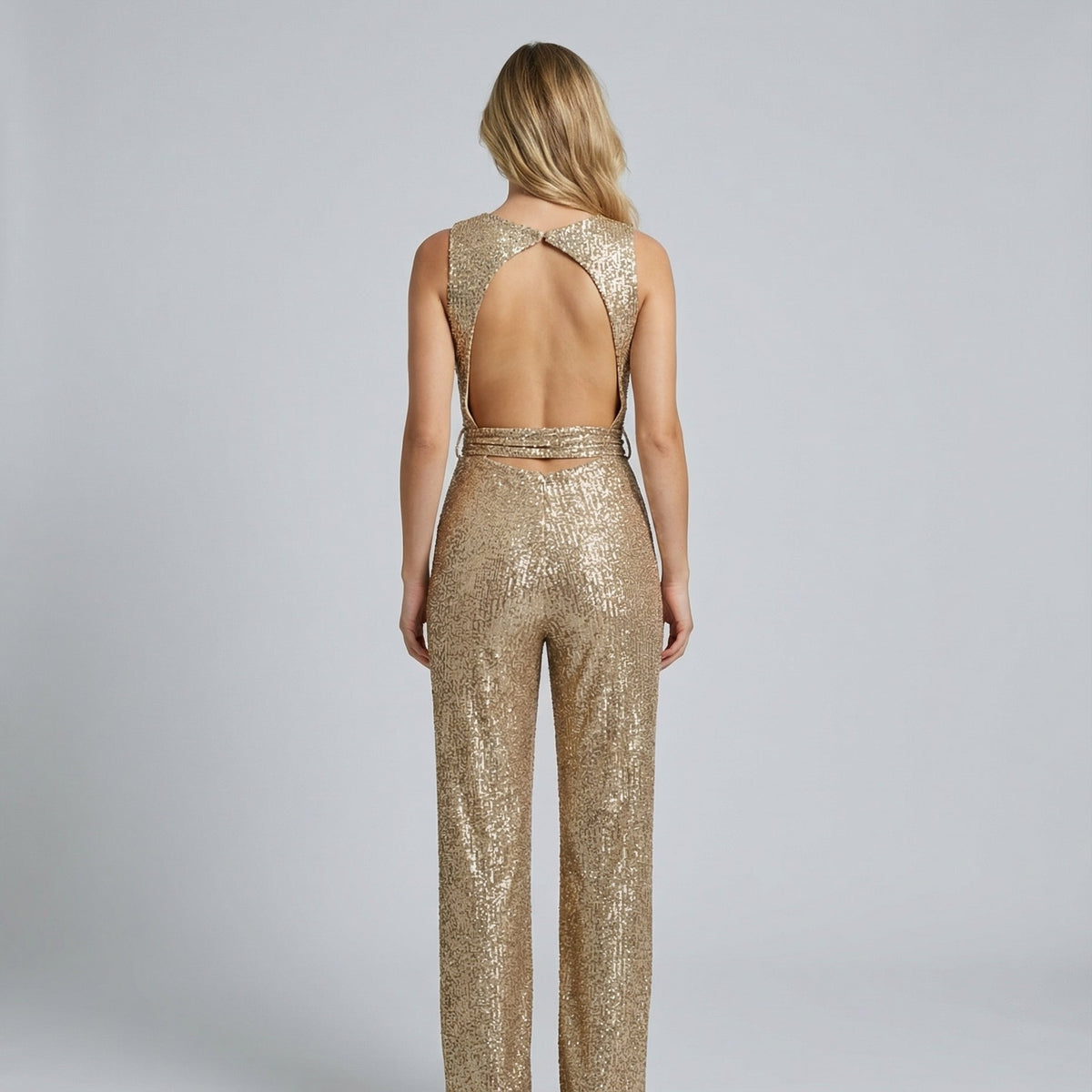 Celeste | Sleeveless Sequin Jumpsuit with Open Back