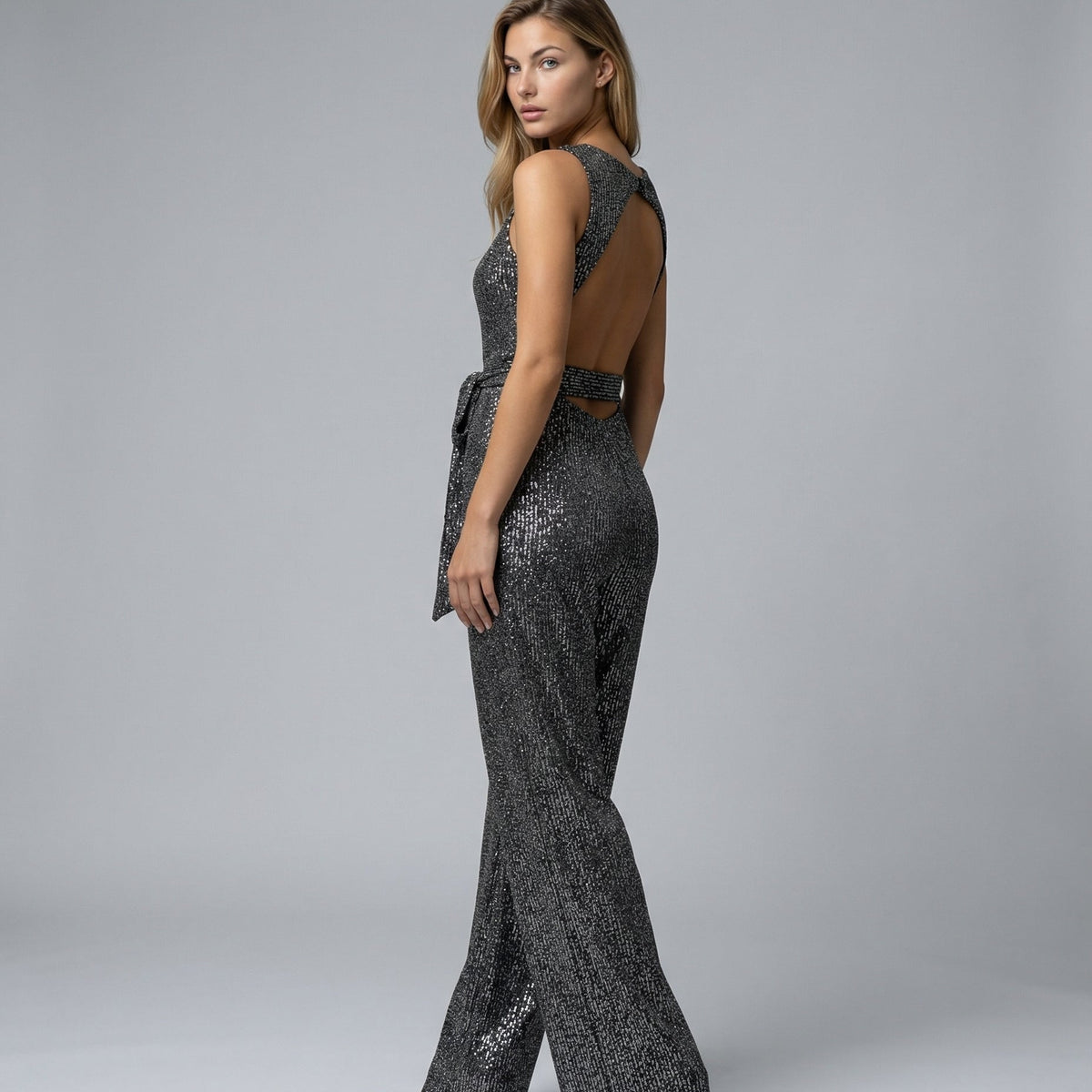 Celeste | Sleeveless Sequin Jumpsuit with Open Back