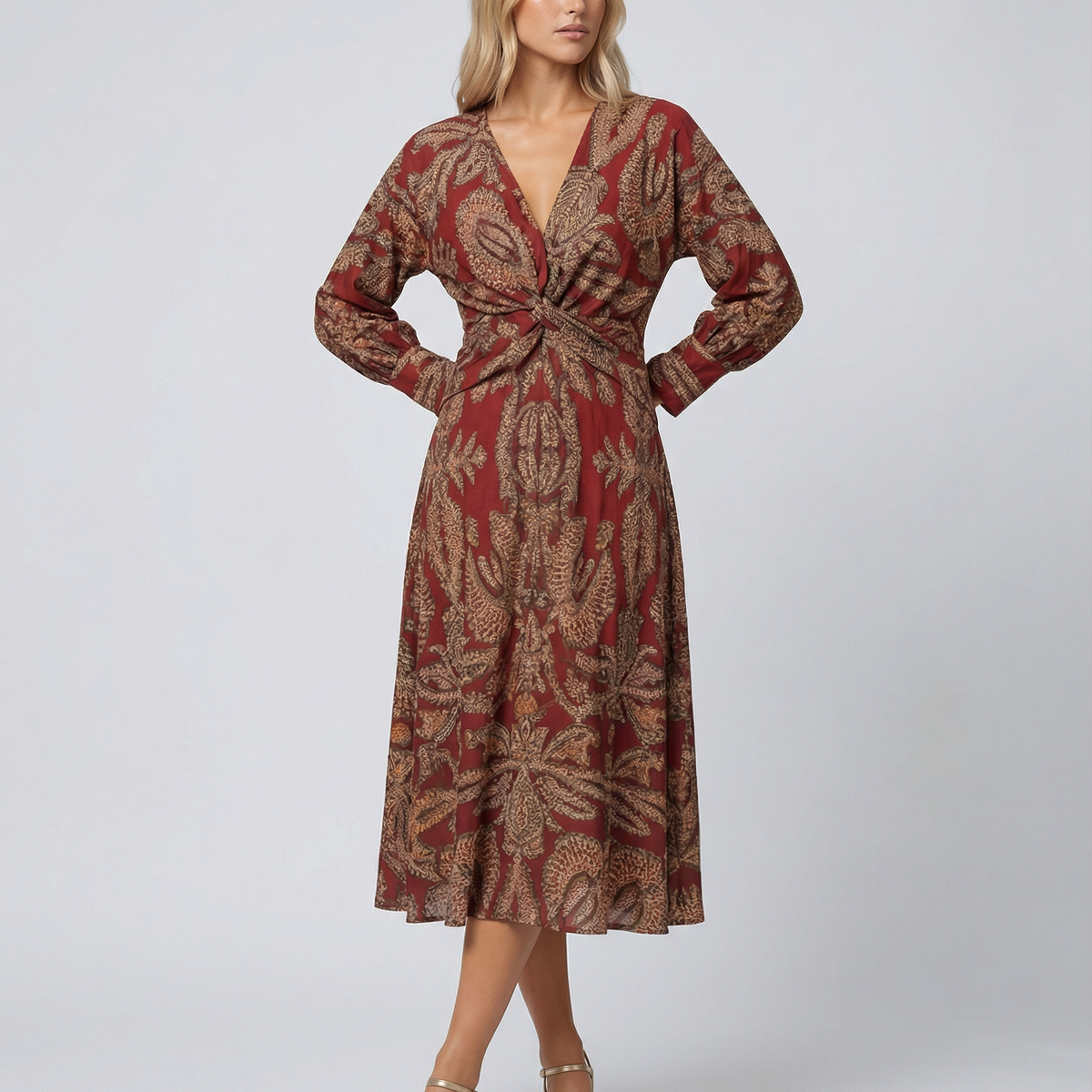 Mirella | Printed Midi Dress with Tie Waist