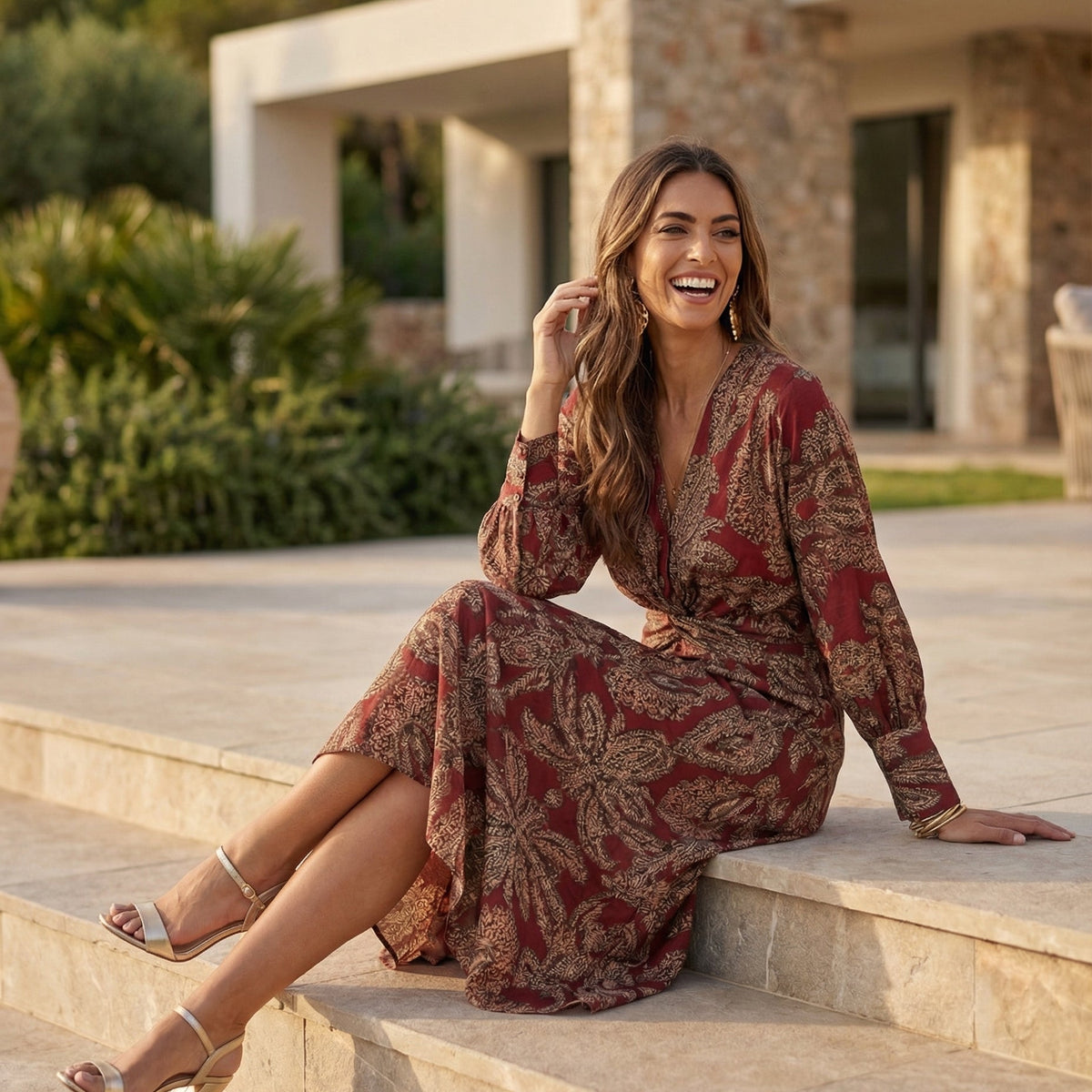 Mirella | Printed Midi Dress with Tie Waist