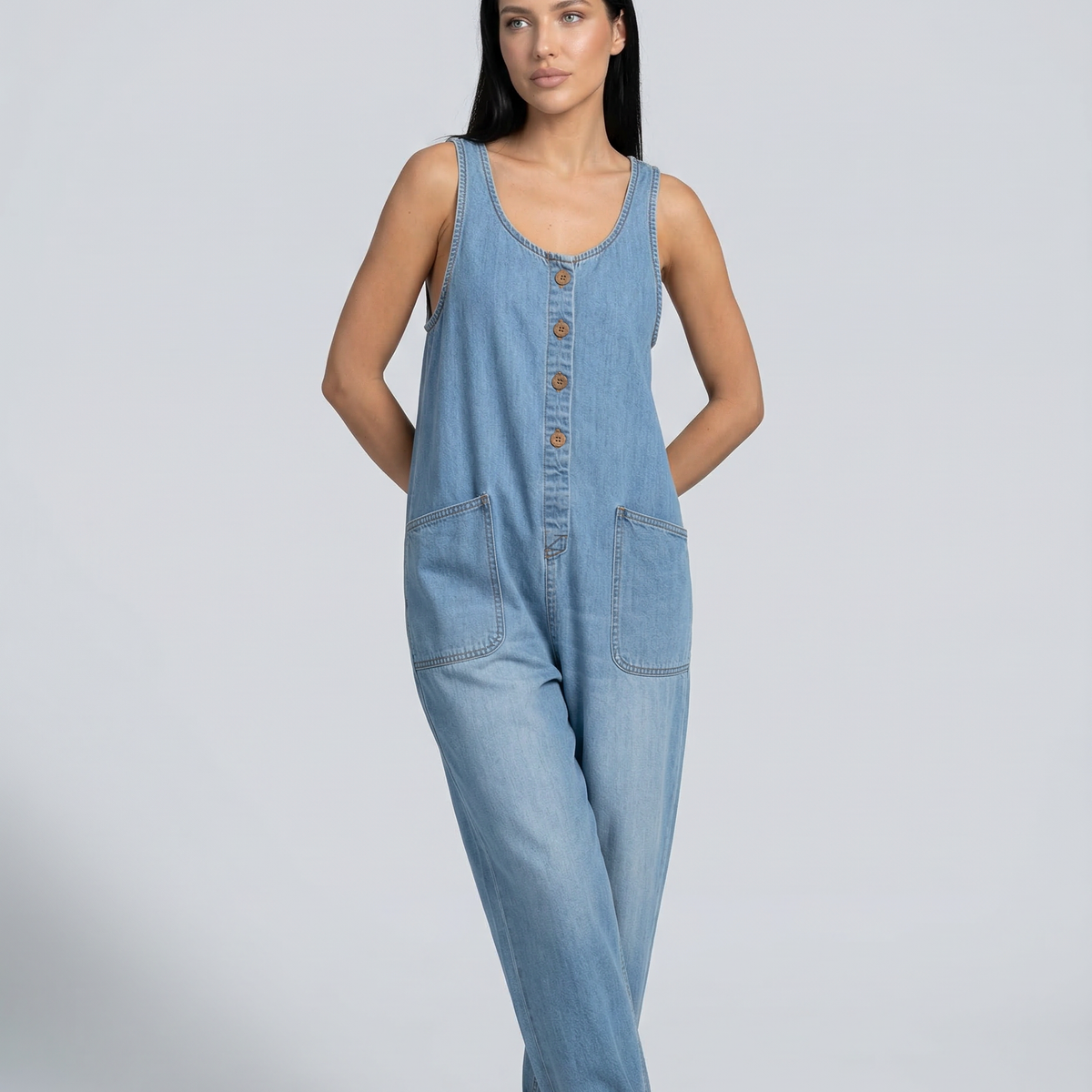 Abigail | Denim Jumpsuit with Button Front