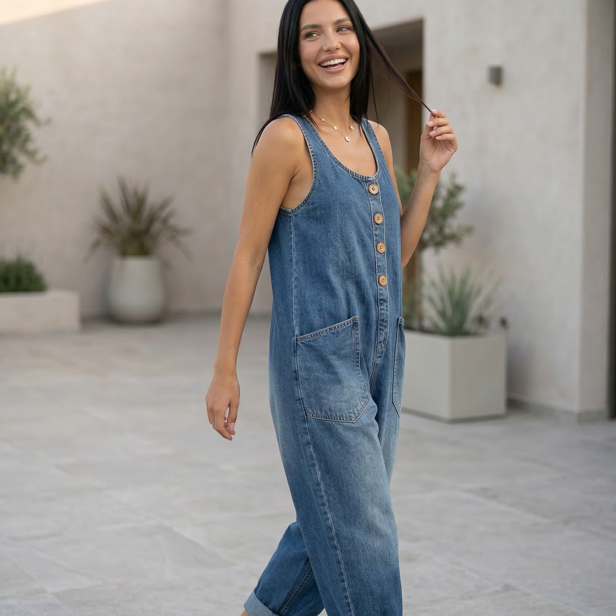 Abigail | Denim Jumpsuit with Button Front