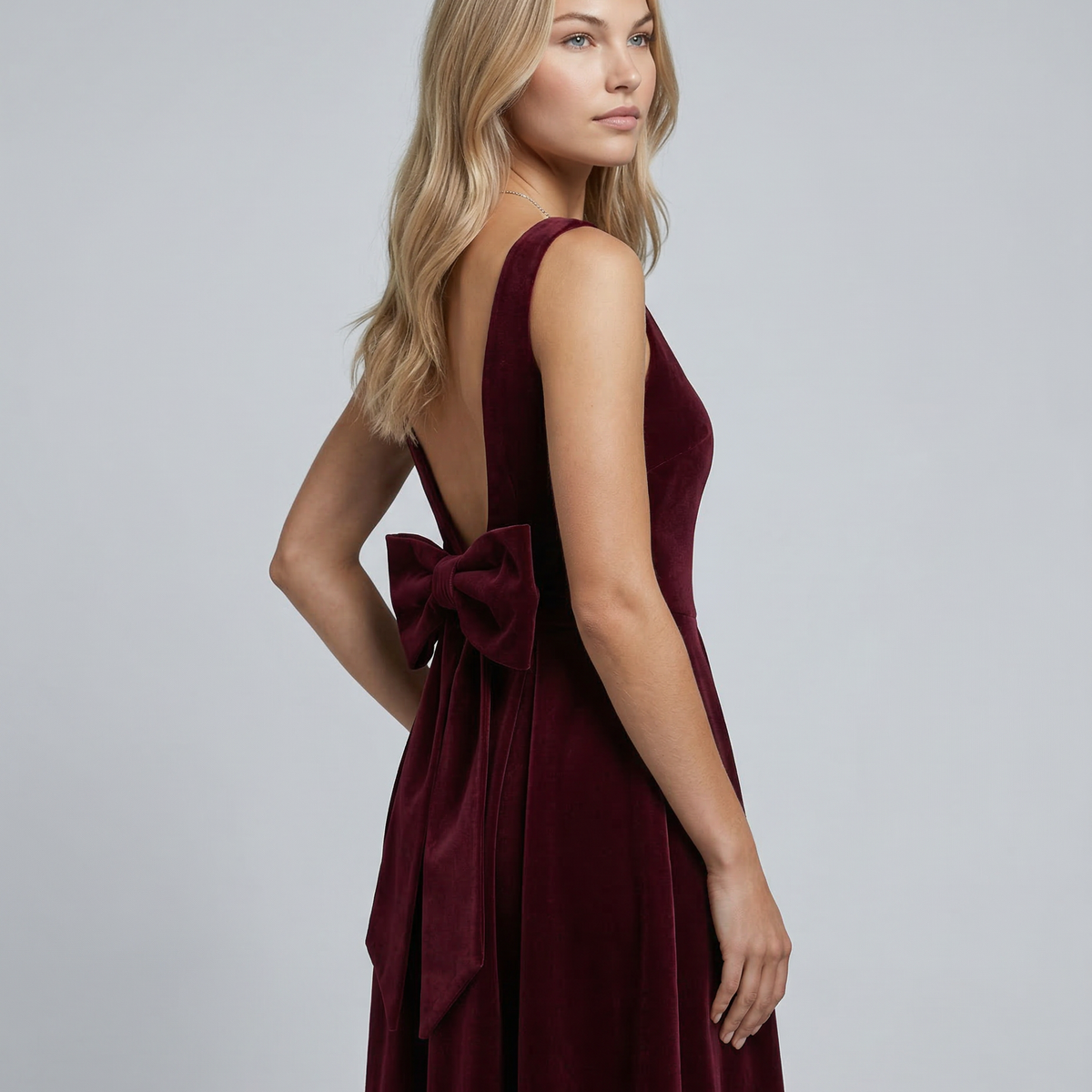 Vivienne | Midi Dress with Open Back and Bow Detail