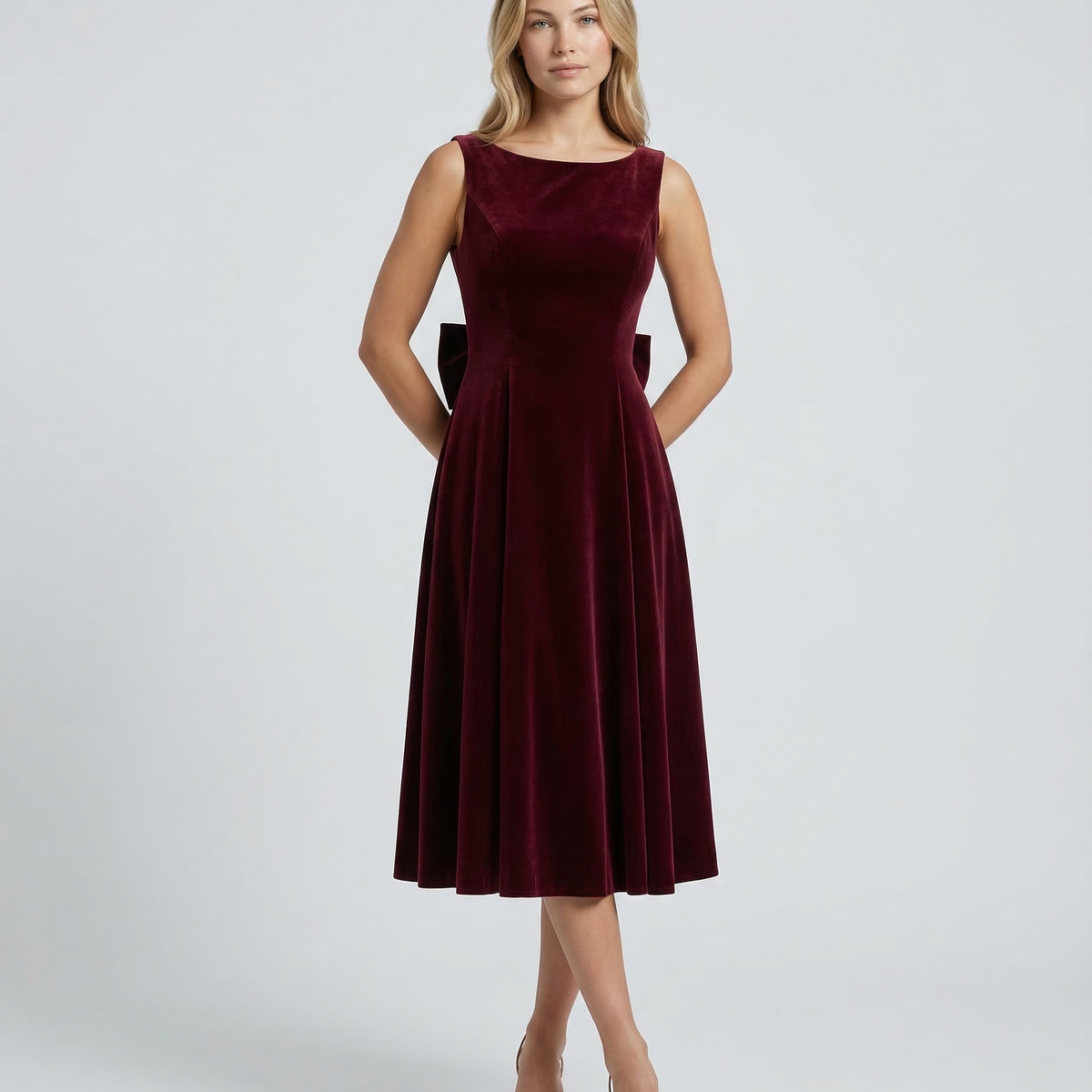 Vivienne | Midi Dress with Open Back and Bow Detail