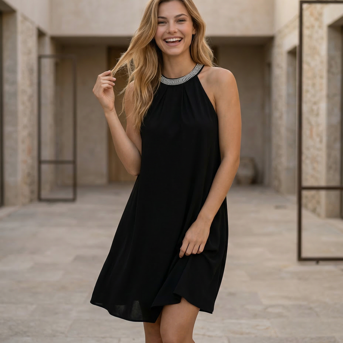 Natalie | Mini Dress with Embellished Halter Neck