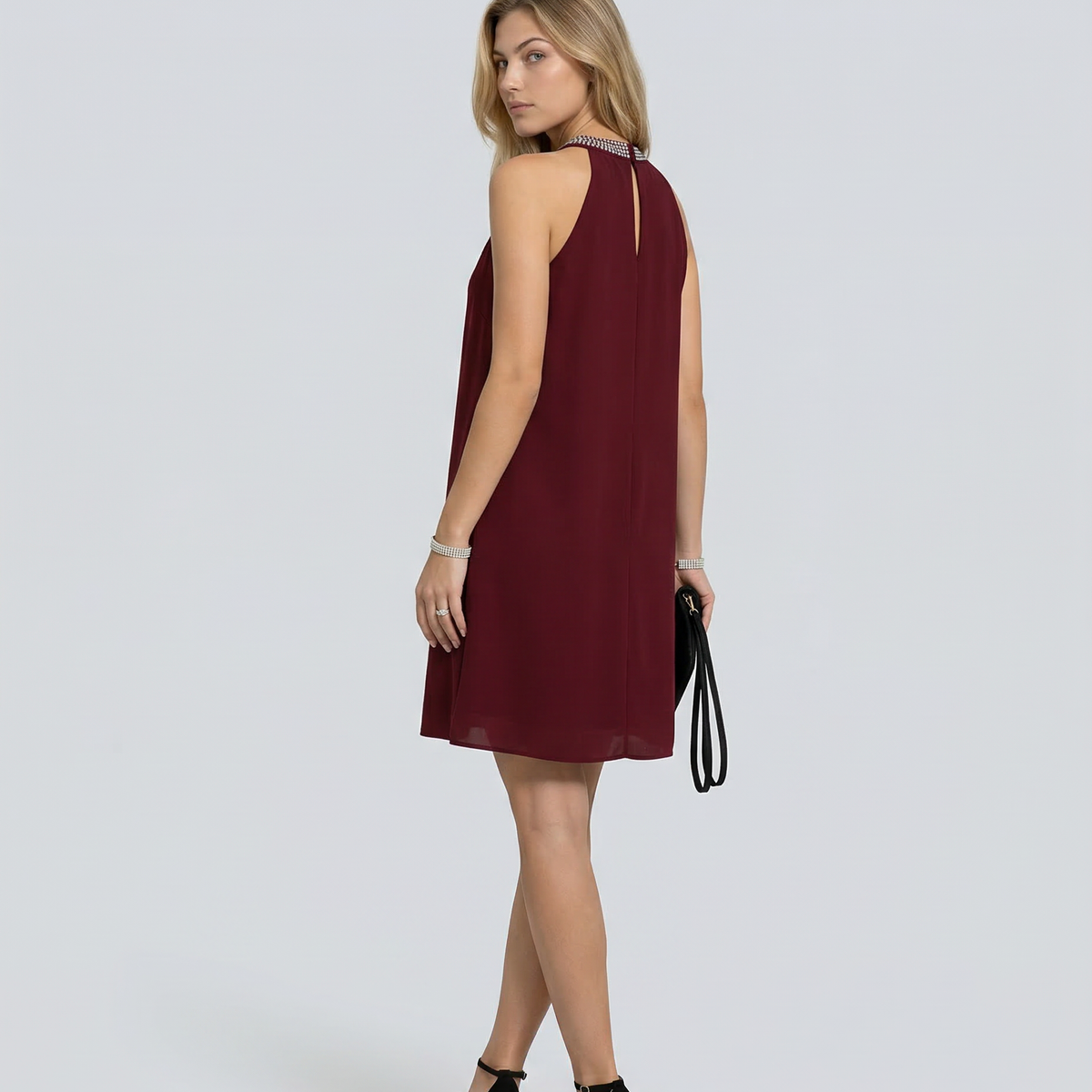 Natalie | Mini Dress with Embellished Halter Neck