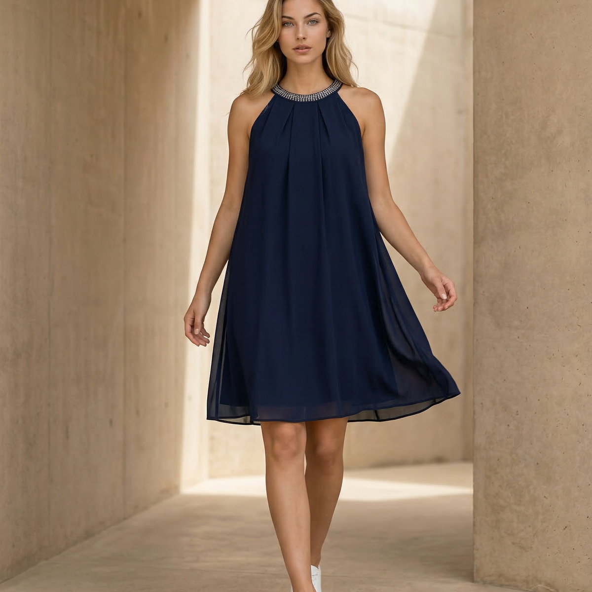 Natalie | Mini Dress with Embellished Halter Neck