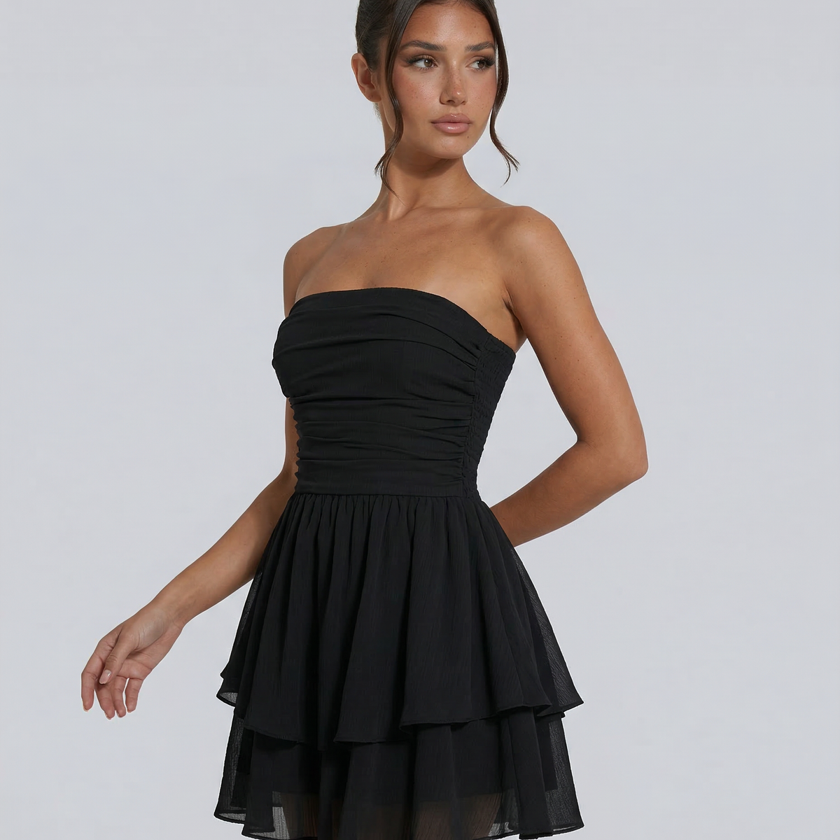 Elodie | Strapless Mini Dress with Tiered Ruffle Skirt