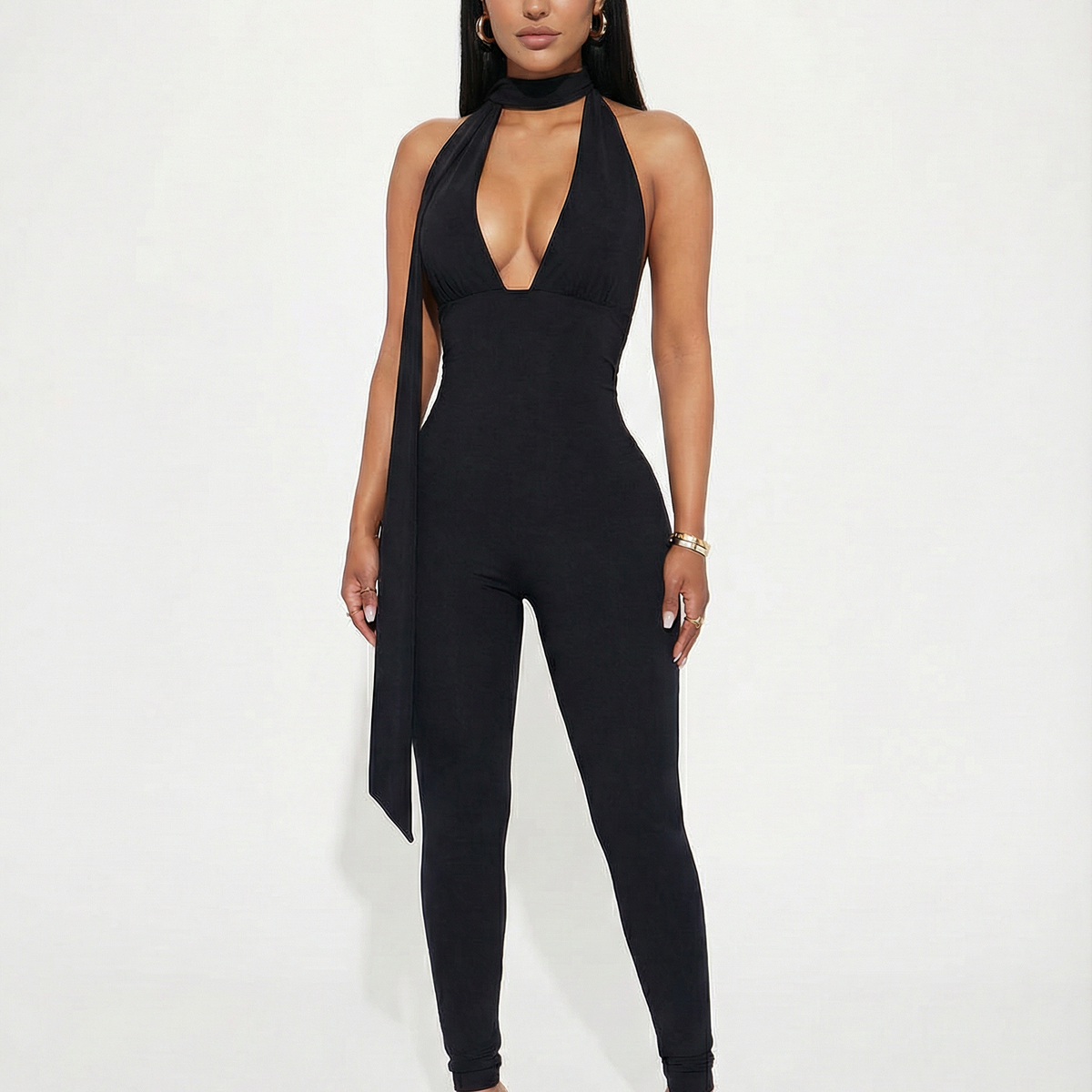 Kristie | Halter Neck Jumpsuit with Scarf Detail