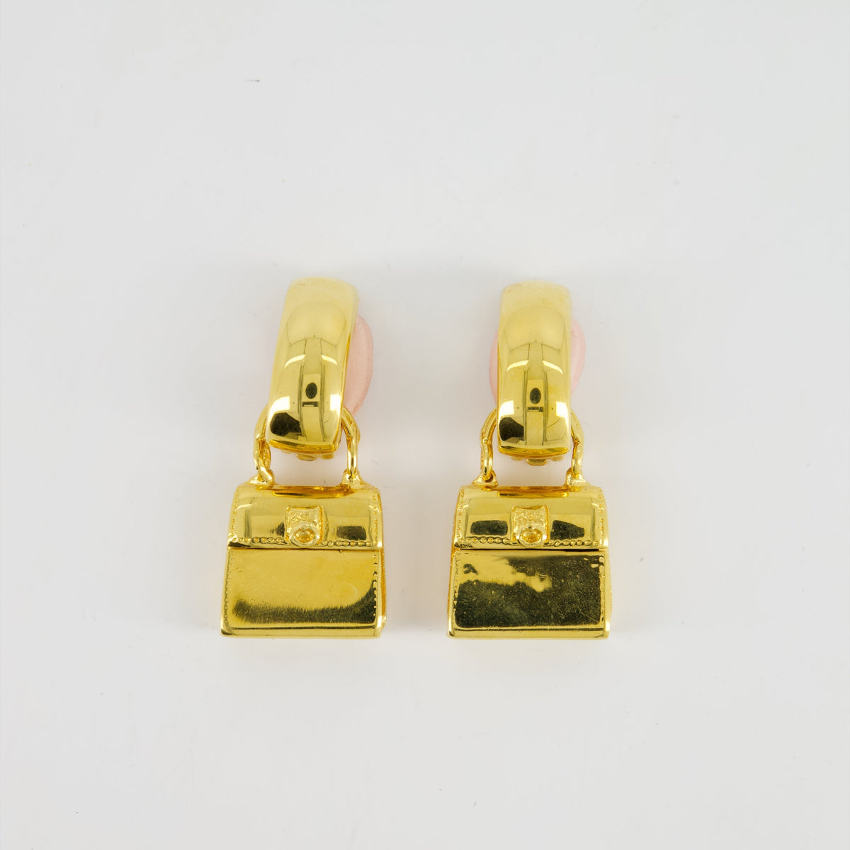 Top Quality Celine Vintage 92 Yellow Gold Hand-Bag Charm Pendant Clip-On Earrings