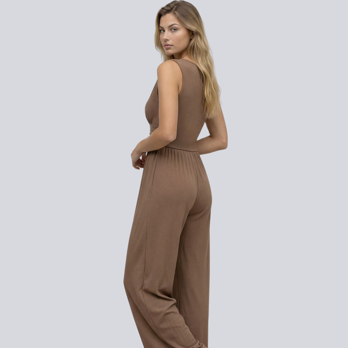 Eleanor | V-neck Ruched Solid Wide Leg Jumpsuit