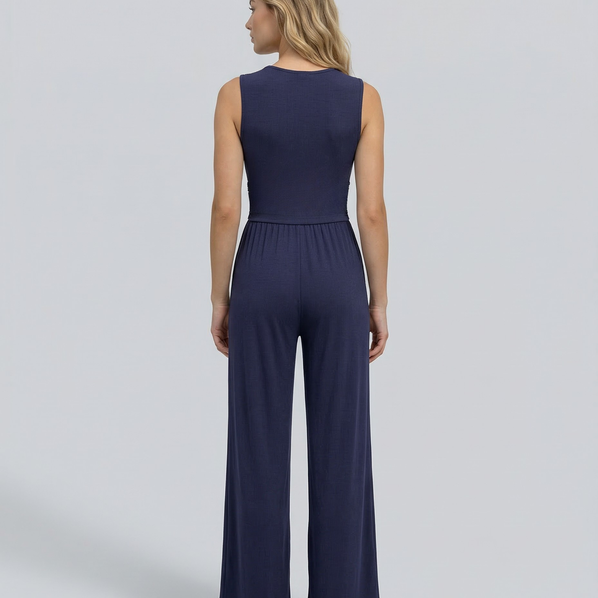 Eleanor | V-neck Ruched Solid Wide Leg Jumpsuit