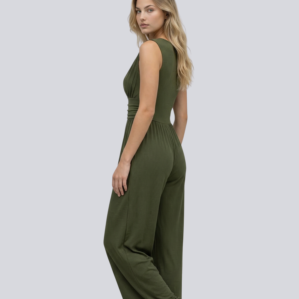 Eleanor | V-neck Ruched Solid Wide Leg Jumpsuit